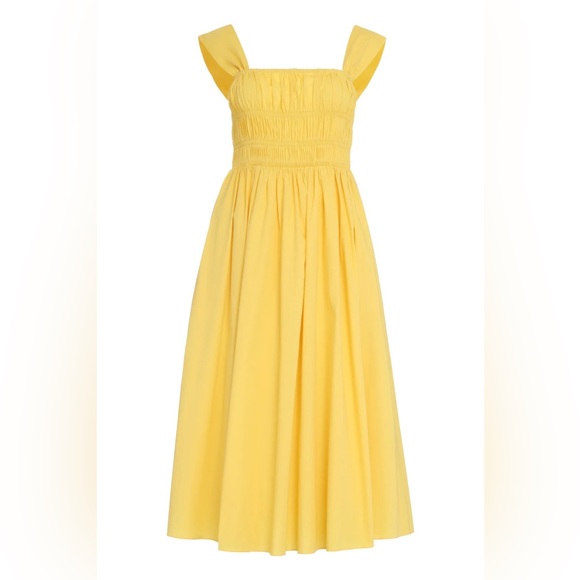 STAUD Dresses & Skirts - Staud Ida Square-Neck Detail Midi Yellow Dress size small NWT